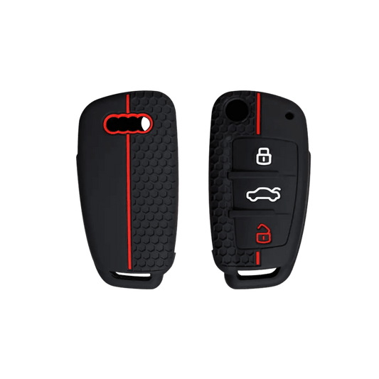 Audi Black Silicone Remote Key Cover with Red Accents - Peers Auto