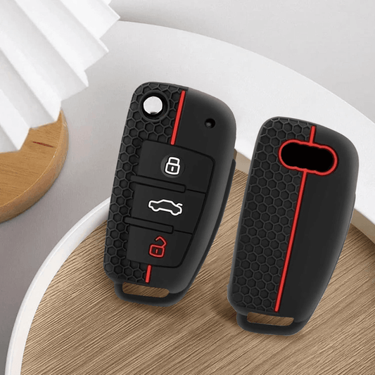 Audi Black Silicone Remote Key Cover with Red Accents - Peers Auto