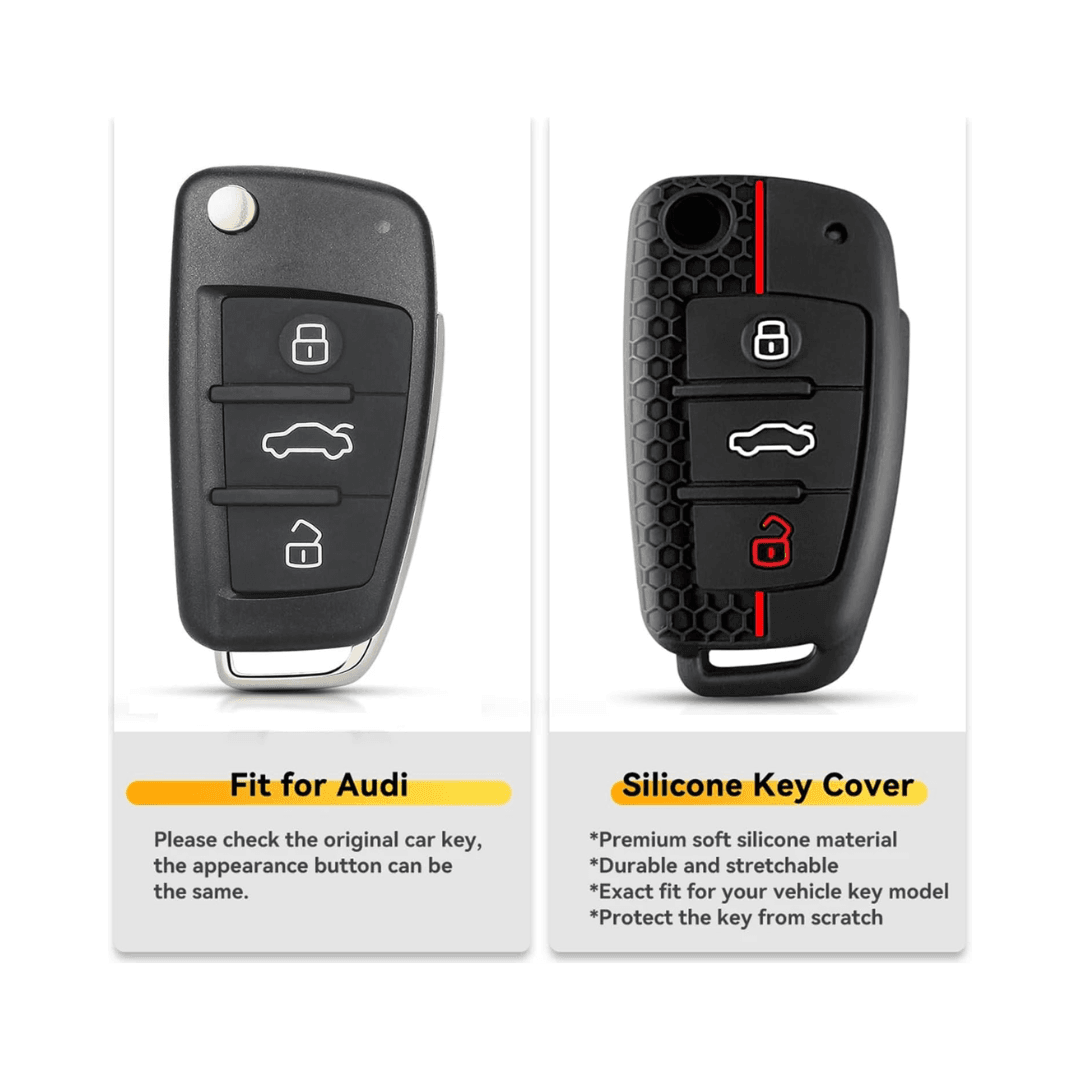 Audi Black Silicone Remote Key Cover with Red Accents - Peers Auto