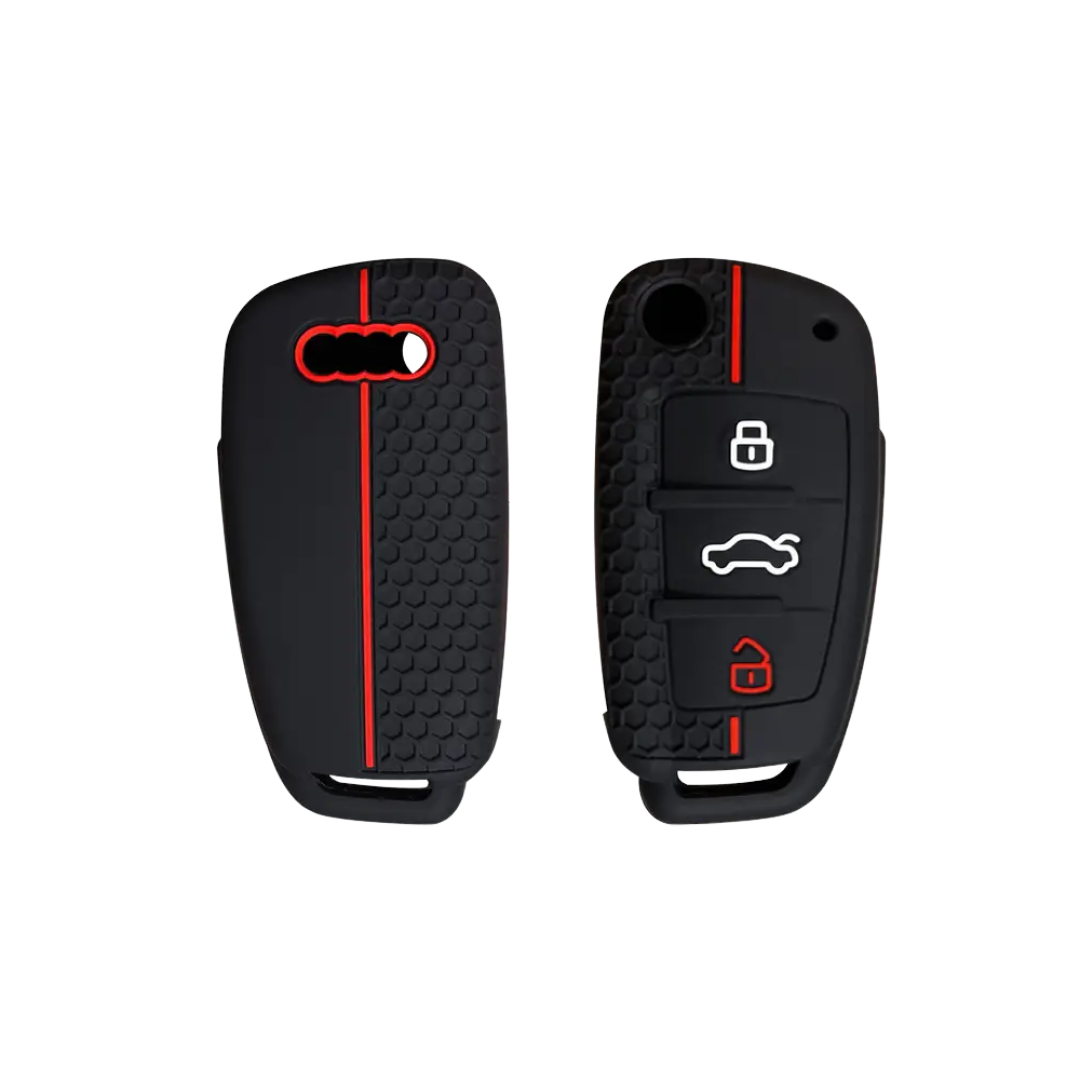 Audi Black Silicone Remote Key Cover with Red Accents