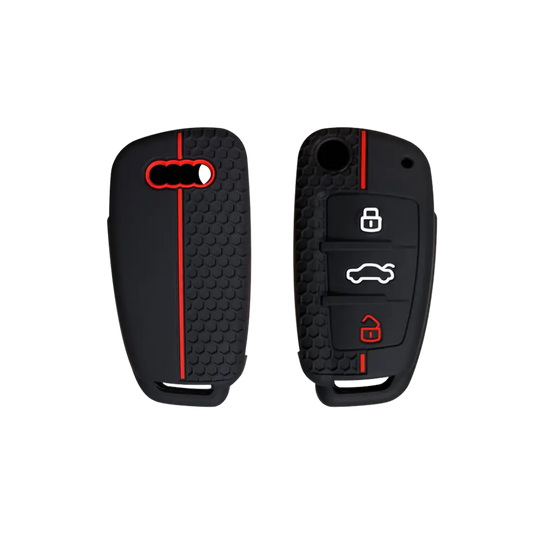 Audi Black Silicone Remote Key Cover with Red Accents