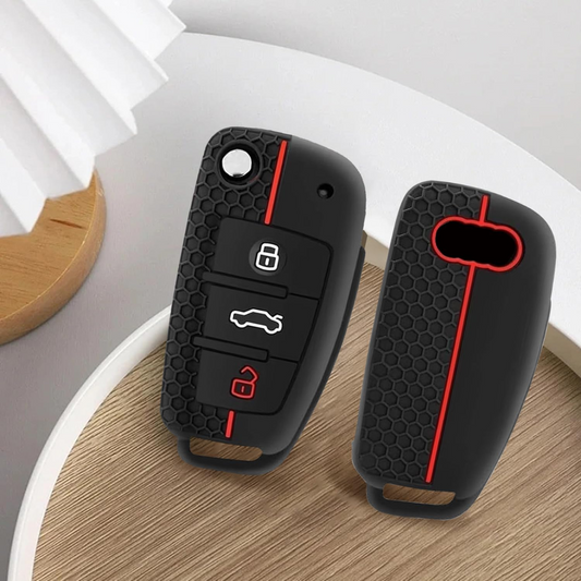 Audi Black Silicone Remote Key Cover with Red Accents