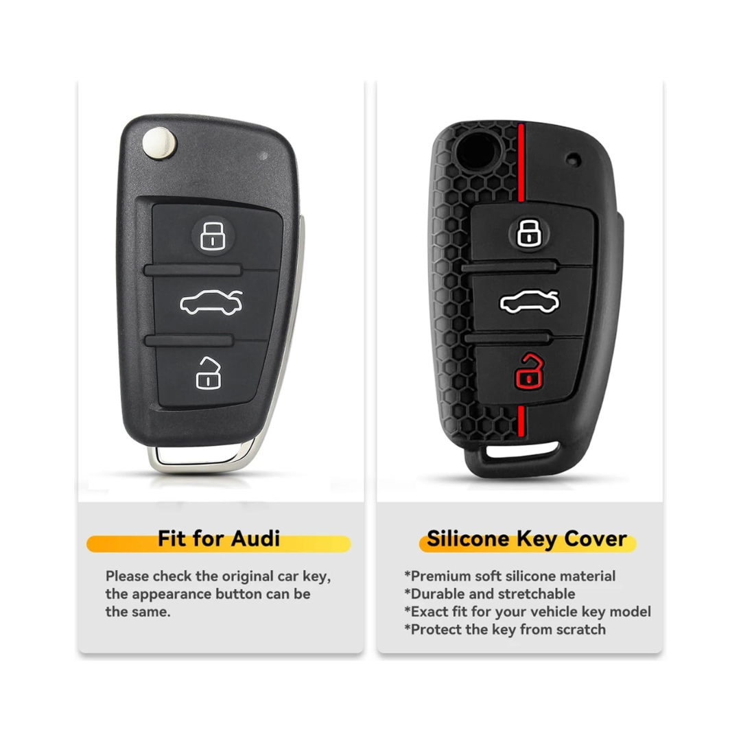 Audi Black Silicone Remote Key Cover with Red Accents
